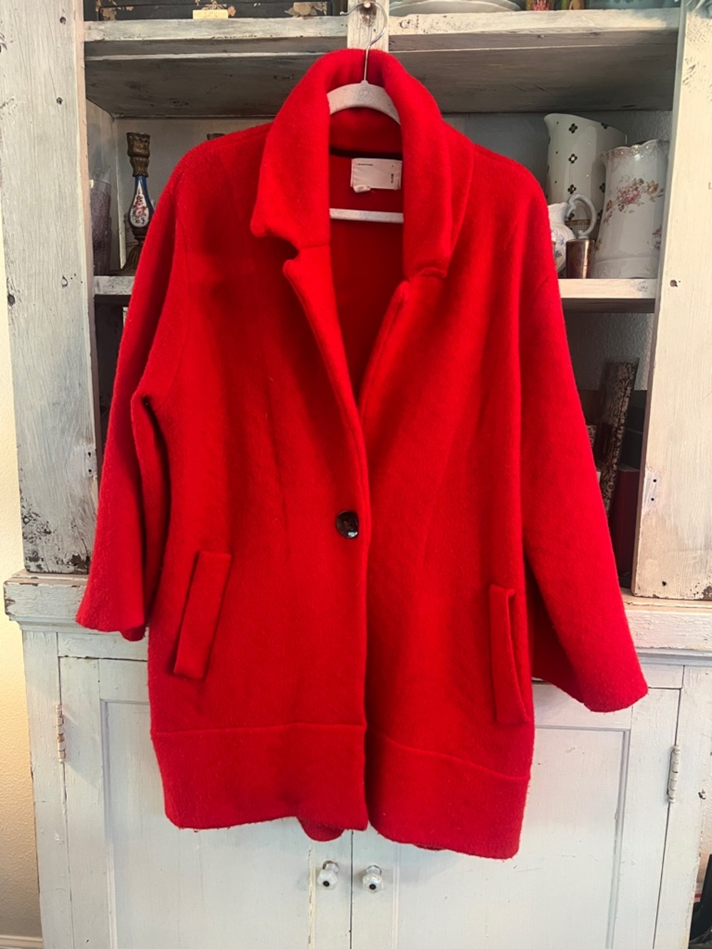 Anthropologie Moth Red Single-Button Wool Blend Pea Coat Size M stunning !!!